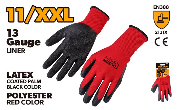 RUKAVICE RADNE LATEKS OBLOŽENE CRVENE 11 (XXL)