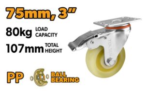 KOTAČ ZA KOLICA OKRETNI SA KOČNICOM 75 MM - MAX. 80 KG