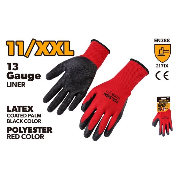 RUKAVICE RADNE LATEKS OBLOŽENE CRVENE 11 (XXL)