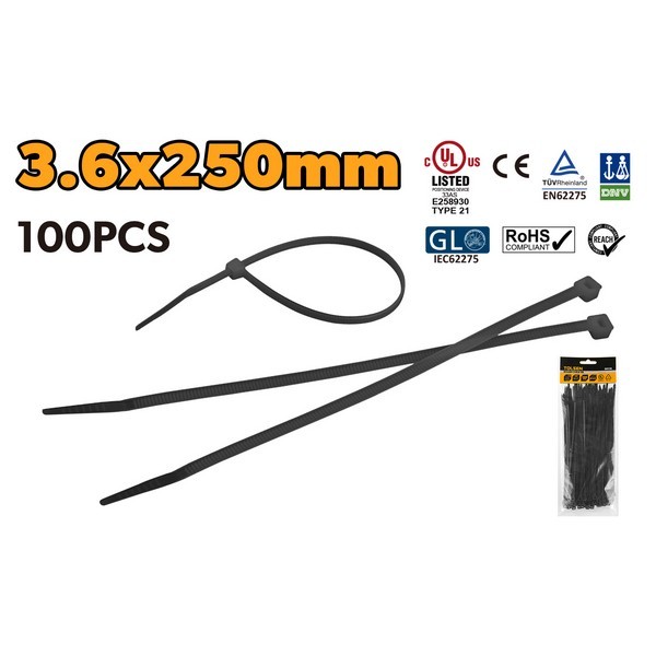 VEZICE ZA KABLOVE CRNE 100 KOM - 3.6X250 MM