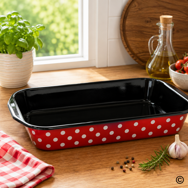 EM010536D PEKAČ PRAVOKUTNI 36CM TOČKICA/CRVENA