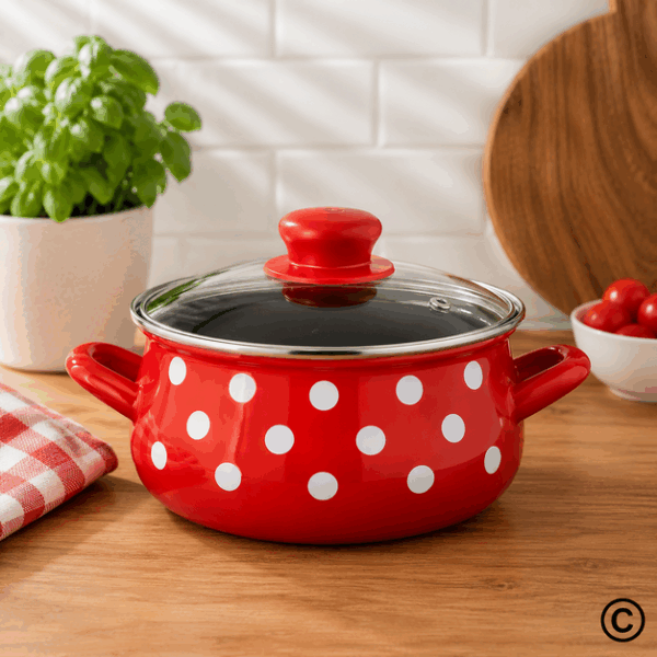 LONAC DUBOKI TRB. S POKL.14 CM,1,5L TOČKICA/ CRVENA