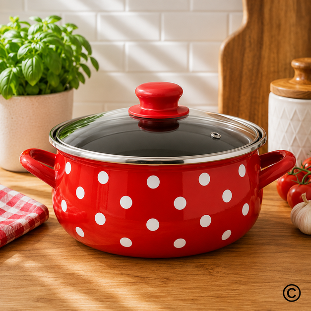 EM3035/22D LONAC DUBOKI TRB.S POKL.22CM 4,4L TOČKICA/CRVENA