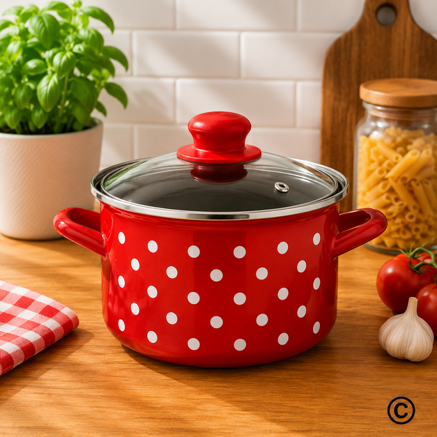 EM308924D LONAC VISOKI S POKLOPCEM 24 CM-6,5 L TOČKICA/CRVENA